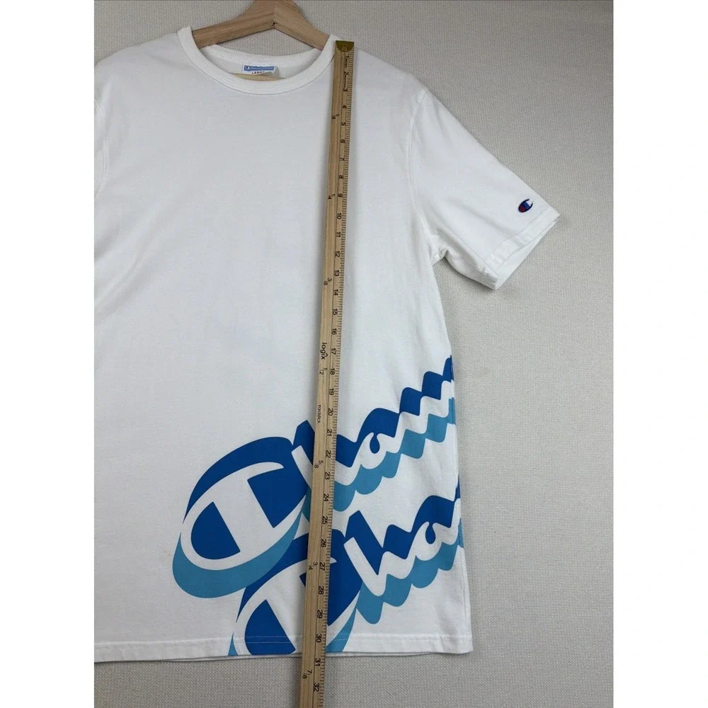Champion T-Shirt Men's Short Sleeve Spell Out Wrap Around Size L Logo Athletic - Picture 6 of 12